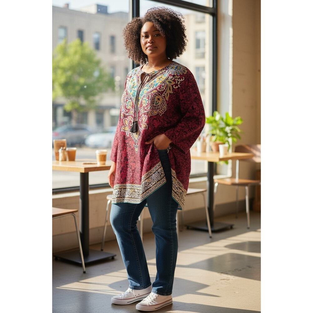 Urban Coco Red Asian Inspired Blouse NWT -‎ XXL